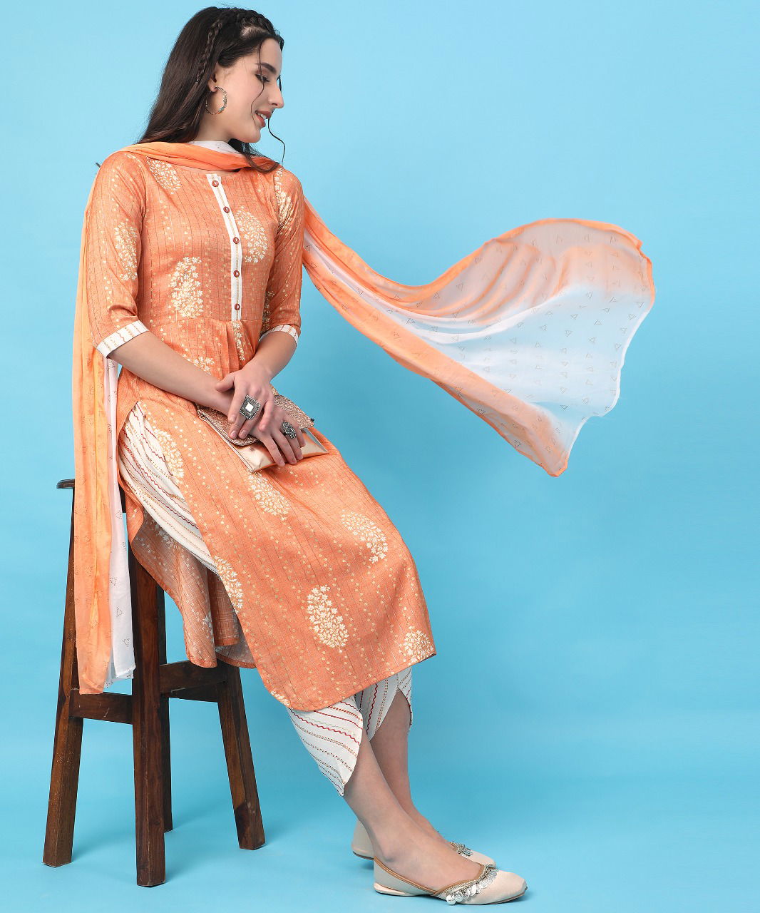 Nyka 2 Stylish Designer Fancy Wear Kurti Dhoti With Dupatta Readymade Collection